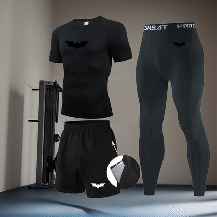 Men's Batman Printed Three-Piece Compression Quick-Drying Long-Sleeved Tights Running Sports Suit Basketball Training Suit