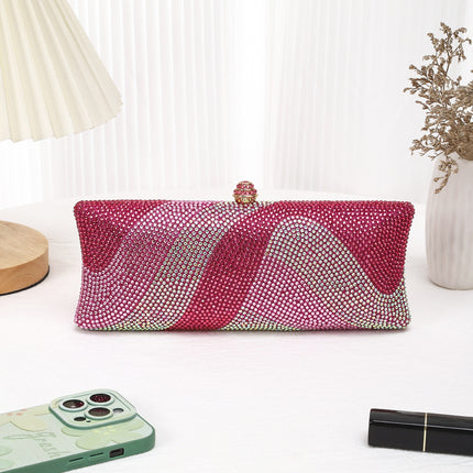 Cross-Border New Fashion Crystal Gradient Small Diamond Hollow Evening Clutch Bag Chain Shoulder Evening Bag Chain Women's Bag