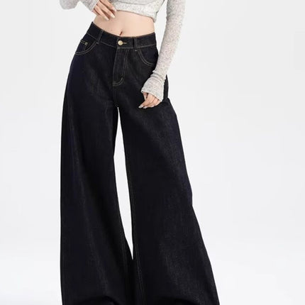 Trendy American-Style Loose Wide-Leg Jeans for Women, Summer Thin Drape Slimming Casual Lazy Floor-Length Pants