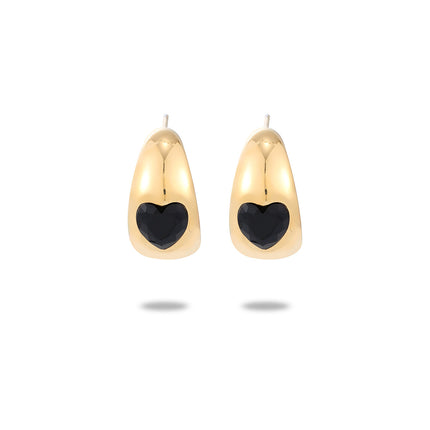 European and American new simple 18K gold inlaid black zircon stainless steel earrings women's fashionable all-match high-grade titanium steel earrings