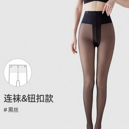 Double-Layer Button-Style Bare-Leg Pantyhose for Women in Autumn and Winter, Ultra-Natural Detachable Double-Layer Fleece-Lined Leggings