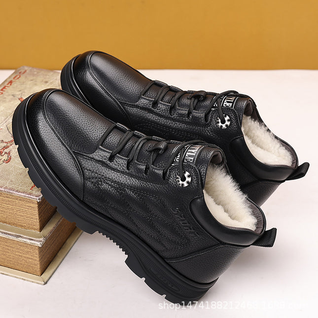 Men's Boots 2024 New Winter Fleece-Lined Warm Cotton Shoes Men's Genuine First-Layer Cowhide Short Boots 63806