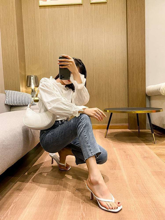 Cross-Border 2026 Summer New Women's Fashion Sandals with Thin Straps, Thong-Toe Design, Thin High Heels, Open-Toe Women's Shoes Size 34-43