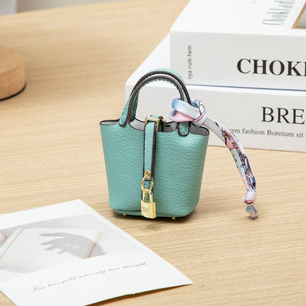 2026 New Microfiber Leather Small Basket Bag Pendant Mini Cute Earphone Bag Pendant Keychain Car Pendant