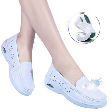 Nurses' Shoes Women's Summer Genuine Leather Spring and Autumn Air Cushion Soft Sole White Medical Shoes Thick Sole Increased Breathable Not Tired Feet