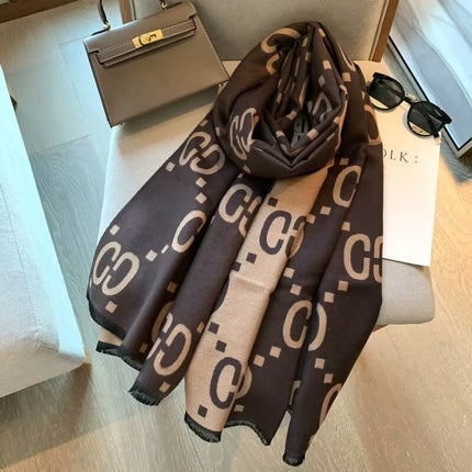 Cc Cashmere Scarf for Women, New Autumn and Winter Style, Extra-Long g Scarf, Air Conditioning Shawl, Cape, Warm Cloak