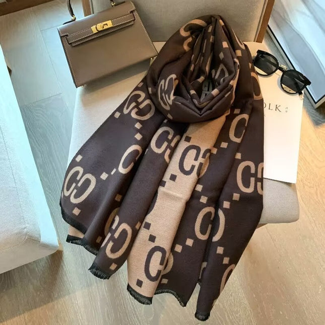 Cc Cashmere Scarf for Women, New Autumn and Winter Style, Extra-Long g Scarf, Air Conditioning Shawl, Cape, Warm Cloak