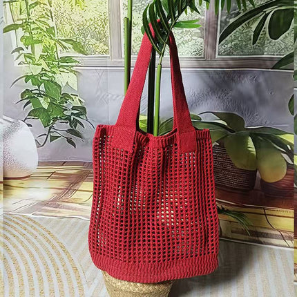 Han Feng Chic Hollow Woven Bag Fishing Net Bag Casual All-match Tote Bag Knitted Bag Shoulder Bag Holiday Beach Bag