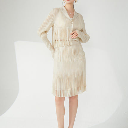 Miyake tassel fashion suit long sleeve coat short skirt women's spring wear a set of small two-piece fashion