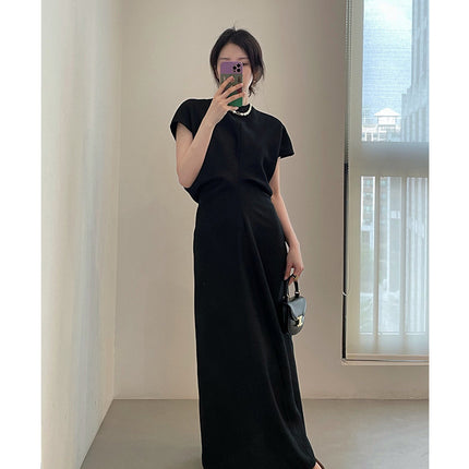 2023 Summer New Pinch Pleated Waist Dress Texture Linen Blended Light Mature Long Dress