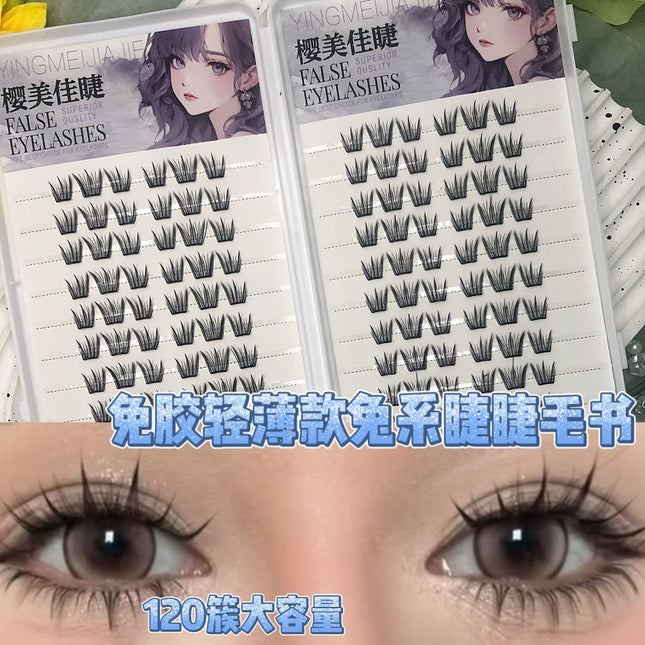 Yingmeijia Eyelashes Glue-Free Thin Rabbit Eyelashes Thick Comic Cute Sweetheart False Eyelashes Segmented Natural Korean Style