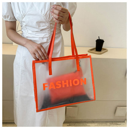 Transparent Large Bag Women's Bag 2023 Summer Simple Commuting Large Capacity Bag Portable Shoulder Tote Bag Jelly Bag