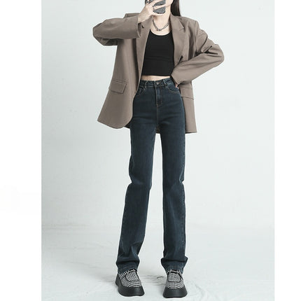 High-Waisted Narrow Straight-Leg Jeans for Small Women 2025 New Autumn and Winter Elastic Loose Slimming Look Cigarette Pipe Floor Mopping Pants