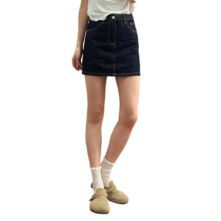Dark Blue Denim Short Skirt for Women 2025 Summer New Anti-Exposure High-Waisted Slimming Look Petite A-Line Skirt Pants