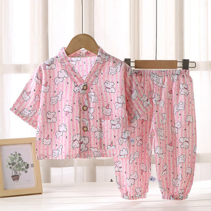 Children's Home Clothes Cotton Silk Suit Summer Boys and Girls Pajamas Artificial Cotton Two-Piece Set Cotton Silk Air-Conditioned Clothes Kidsren's Clothing