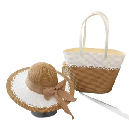 New Color-matching Straw Woven Bag Straw Hat suit Large Capacity Shoulder Bag Woven Bag High-end Seaside Beach Tote Bag