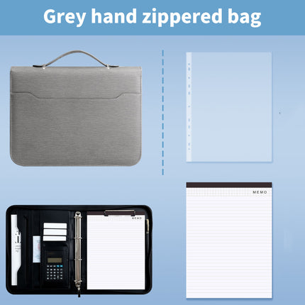 Spot Multifunctional A4 Folder Pu Leather Loose-Leaf Zipper Bag Office Business Satchel Manager Folder Custom Wholesale