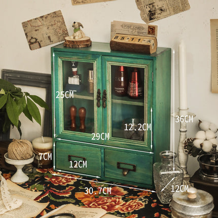 Desktop Storage Box Blind Box Storage Wooden Glass Drawer-Style Vintage Solid Wood Zakka Cosmetic Cabinet Multi-Layer