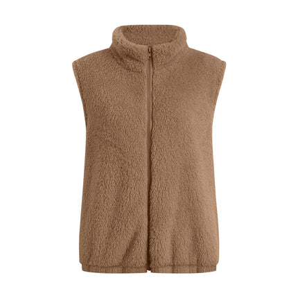 Cross-border Women's vest 2022 new plush stand collar sleeveless zipper lightweight vest comfortable women's coat with pockets