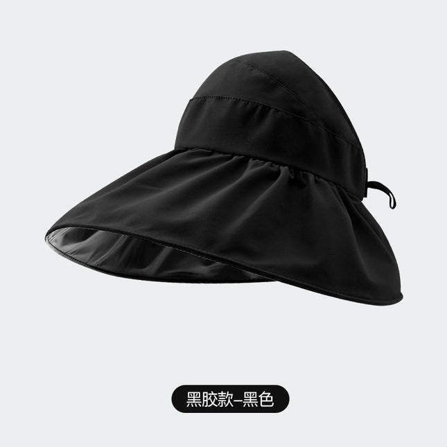 Summer Black Rubber Empty Top Sunscreen Hat UV Protection Upf50 + Sun Hat Women's Full Face-Covered Folding Fisherman Hat