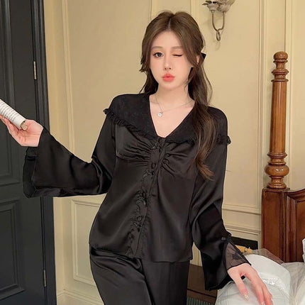 Purely Sensual, Sexy, Comfortable, Breathable Pajamas, Satin Chiffon Loungewear Set, Available in Multiple Colors, Sexy Button-Up Set