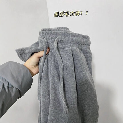 Lazy Gray Towel Pants Thickeneded and Velvet 2025 Autumn and Winter Loose Slimming Look Small Soft Waxy Wide Leg Pants for Women