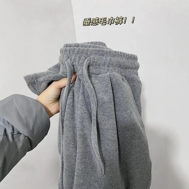 Lazy Gray Towel Pants Thickeneded and Velvet 2025 Autumn and Winter Loose Slimming Look Small Soft Waxy Wide Leg Pants for Women