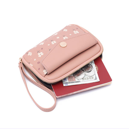New Passbook Bag Sweet Girl Flower Flower Mini Coin Purse Large Capacity Leather Small Organ Women Wholesale