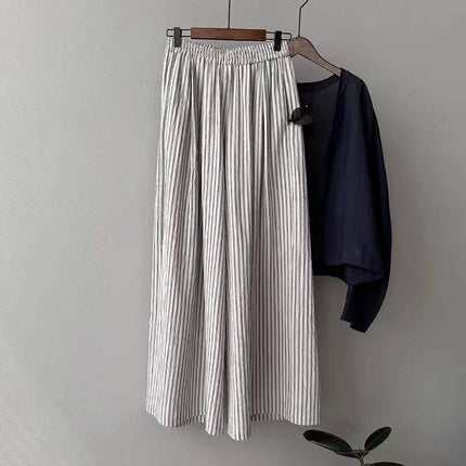 Vertical Striped Casual Pants for Women 2025 Summer New Minimalist Lazy Style Loose Relaxed Wide-Leg Floor-Length Pants