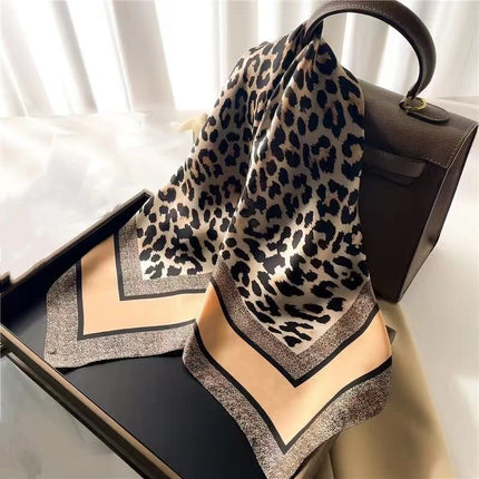 Simulated Silk Printed Silk Scarf for Women, Korean Cashew Leopard Print Headscarf, Four-Season Scarf, Professional Scarf Wholesale