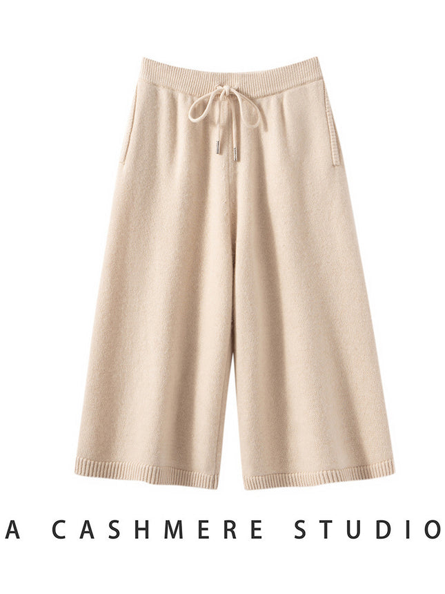 Women's New Drapey Knit Pullover Thick Casual Floor-Length Straight-Leg High-Waisted Loose Cashmere Pants
