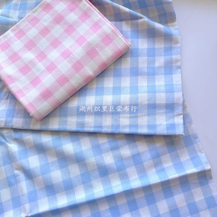 Cotton 40 digital printing fabric Korean cream color blue powder plaid printing fabric hand diy