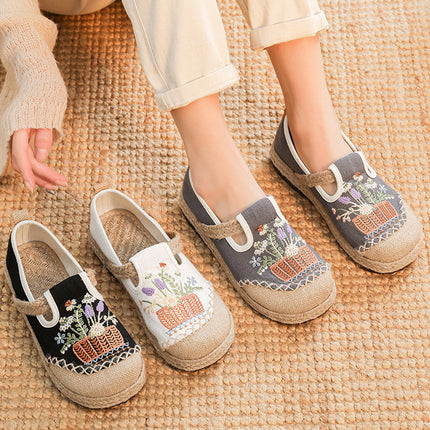 2026 New Ethnic Style Embroidered Cloth Shoes, Shallow Slip-On Low-Top Old Beijing Cloth Shoes, Woven Round-Toe Cloth Shoes for Women
