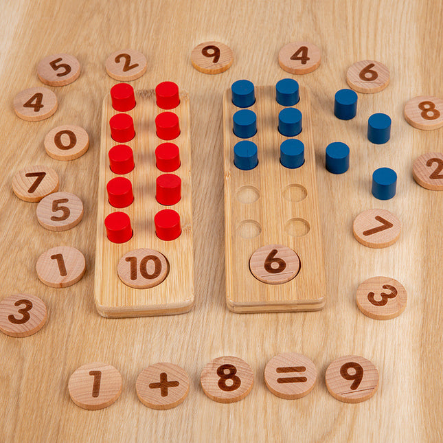 Children's Montessori Early Education Wooden Ten-digit Calculation Board Mathematics Number Sense Addition and Subtraction Calculation Dozens of Lattice Matrix Benefit Intelligence Toys