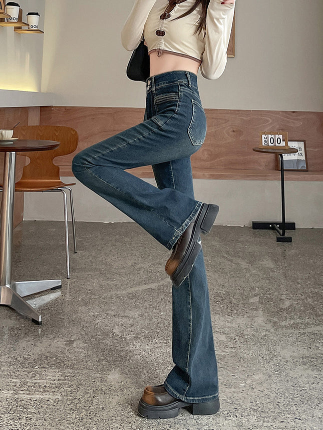 Fleece-lined thick skinny jeans for women 2023 autumn and winter New High waist slim slimming tall mop women's pants