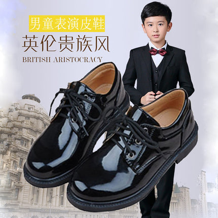 Boys Black Leather Shoes Spring and Autumn New Patent Leather White Performance Shoes British Style Dress Student Shoes Children's Sneakers