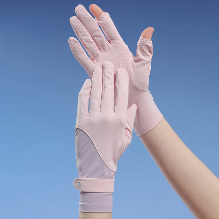 Sun Protection Gloves for Women Summer Upf50+ Ice Silk Anti-Uv Cycling Outdoor Thin Touch Screen Quick-Drying