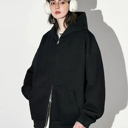 550g heavy-weight pullover hooded sports sweater men's double zipper solid color loose fashion jacket European and American autumn and winter new products