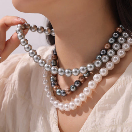 Korean fashion round high-gloss beaded necklace women's casual colorful round beads niche simple necklace jewelry wholesale