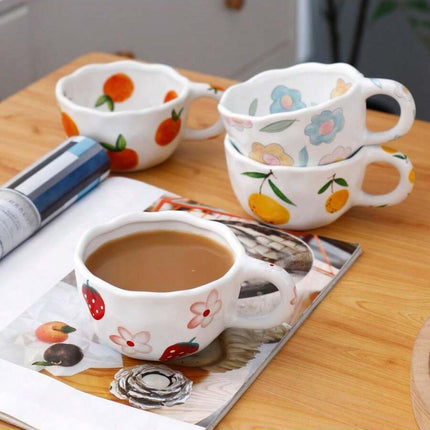 Cross-border can be labeled hair girl heart pinch strawberry fruit coffee cup afternoon tea ceramic cup cute coffee cup