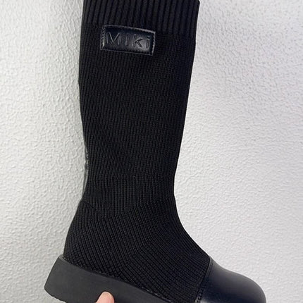 Black long high boots socks shoes socks elastic Flyknit knitted children Girl Princess Autumn single boots princess