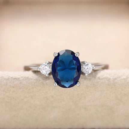 New Japanese and Korean Style Egg-Shaped Imitation Blue Gemstone Ring, Noble Temperament Hand Jewelry, Light Luxury, Versatile Fashion Jewelry for Women