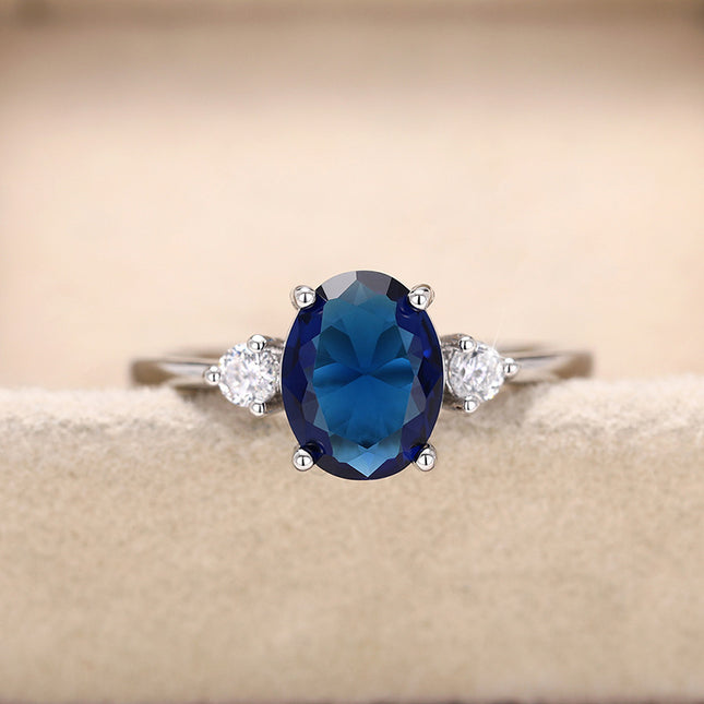 New Japanese and Korean Style Egg-Shaped Imitation Blue Gemstone Ring, Noble Temperament Hand Jewelry, Light Luxury, Versatile Fashion Jewelry for Women