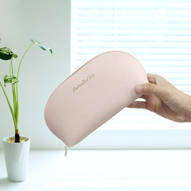 New Semicircular Pu Cosmetic Bag, High-End Fashionable Leather Women's Clutch Bag, Portable Large-Capacity Cosmetics Bag