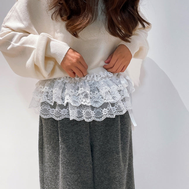 Clothing Store South Korea Dongdaemun Korean Style White Embroidered Three-Layer Cotton Lace Mesh Fart Curtain Women's Spring and Autumn Skirt