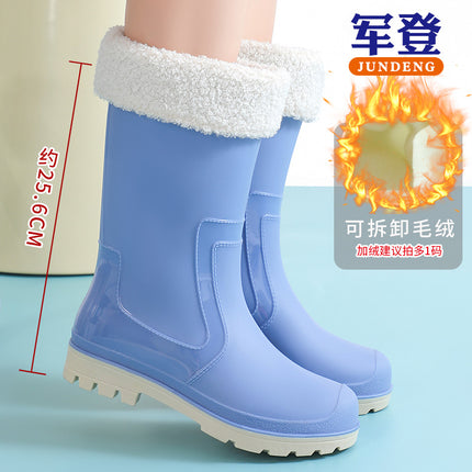 Korean Style Mid-Calf Fashion Women's Rain Boots Slip-On Water Boots Foot Protection Water Boots Fashion Trendy Women's Water Shoes Japanese Style Rubber Shoes