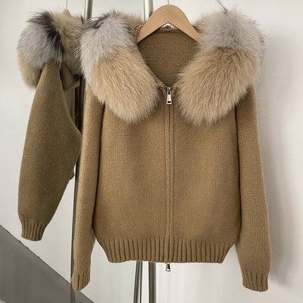 Spring 2025 Women's Gray Hooded Knit Cardigan Korean Style Loose Top