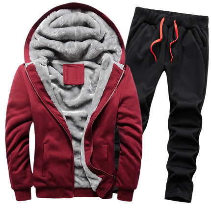 Cross-border Fleece Sweater Set Men's Thickened Warm Winter Cardigan Camouflage Two-piece Sports Casual Large Size Suit
