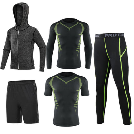 Fitness clothing five-piece men's fitness clothing elastic sports tights quick-drying base training elastic clothing gym