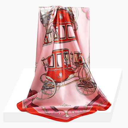 Spring and Autumn New 90 Square Scarf Printing Silk Satin Hangzhou Scarf Square Scarf Shawl Gift Factory Wholesale